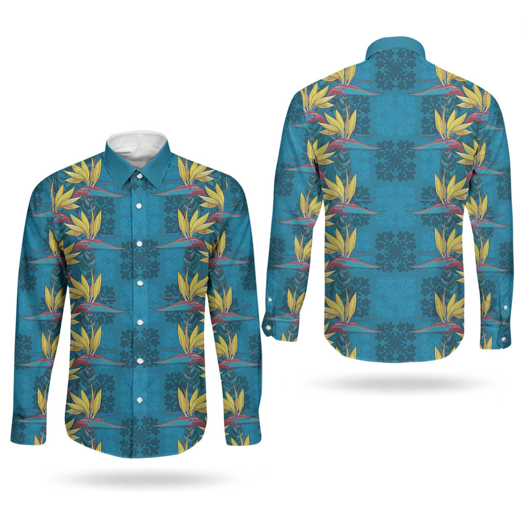 Hawaii Waikiki King Couples Matching Short Sleeve Bodycon Dress and Long Sleeve Button Shirt Blue Quilt With Pua Manu LT05 - Polynesian Pride