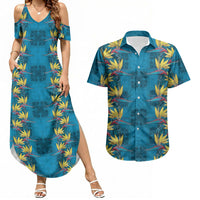 Hawaii Waikiki King Couples Matching Summer Maxi Dress and Hawaiian Shirt Blue Quilt With Pua Manu LT05 Blue - Polynesian Pride