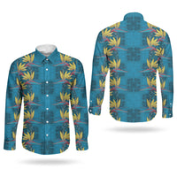 Hawaii Waikiki King Couples Matching Tank Maxi Dress and Long Sleeve Button Shirt Blue Quilt With Pua Manu LT05 - Polynesian Pride