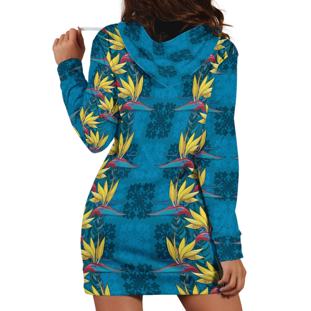Hawaii Waikiki King Hoodie Dress Blue Quilt With Pua Manu LT05 - Polynesian Pride