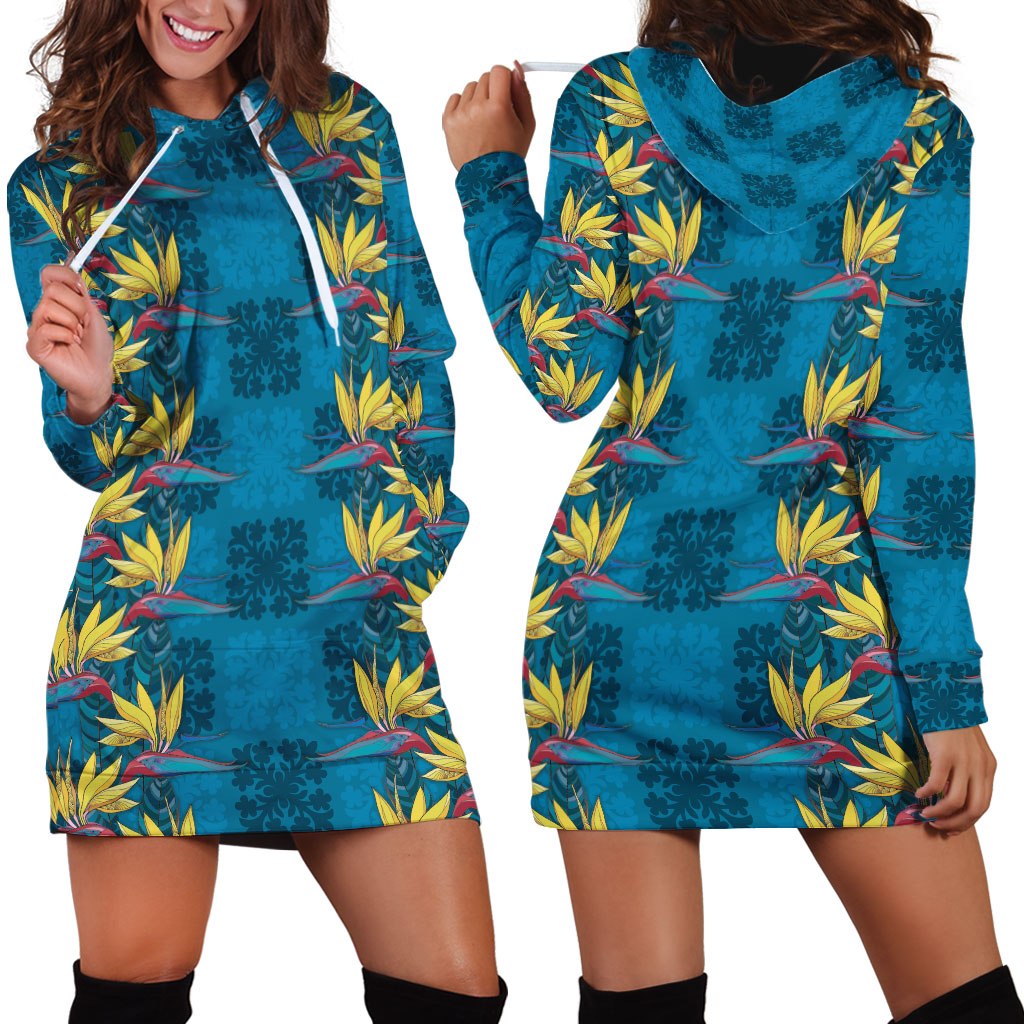 Hawaii Waikiki King Hoodie Dress Blue Quilt With Pua Manu LT05 - Polynesian Pride