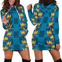 Hawaii Waikiki King Hoodie Dress Blue Quilt With Pua Manu LT05 - Polynesian Pride