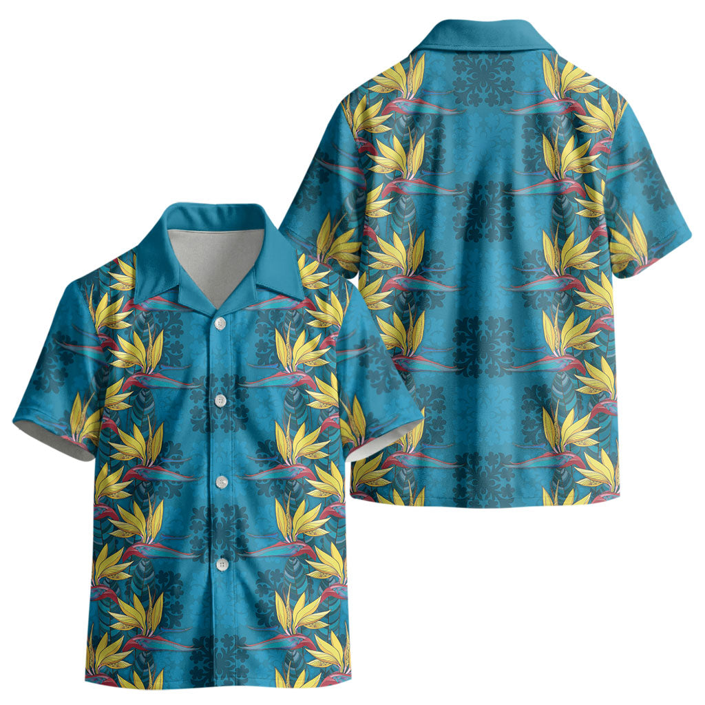 Hawaii Waikiki King Kid Hawaiian Shirt Blue Quilt With Pua Manu LT05 - Polynesian Pride