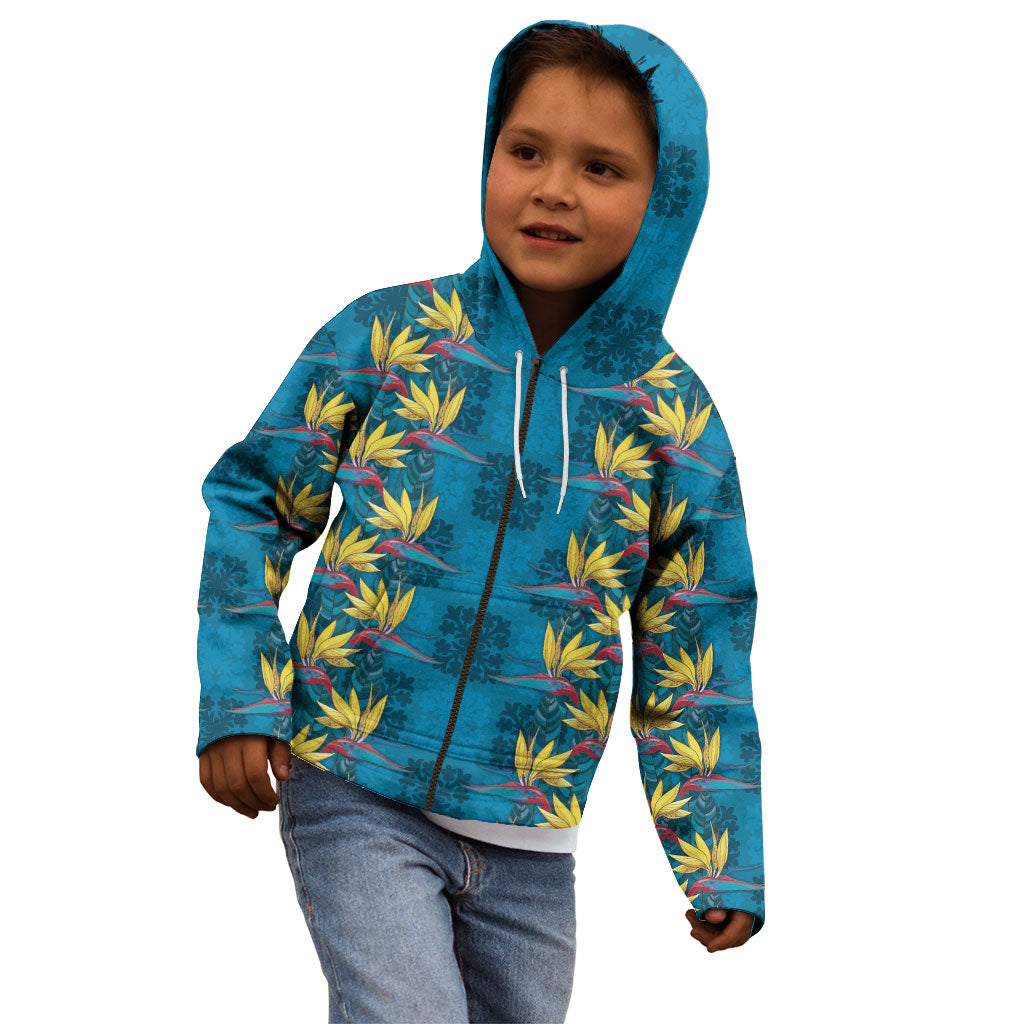 Hawaii Waikiki King Kid Hoodie Blue Quilt With Pua Manu LT05 - Polynesian Pride