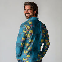 Hawaii Waikiki King Long Sleeve Polo Shirt Blue Quilt With Pua Manu LT05 - Polynesian Pride