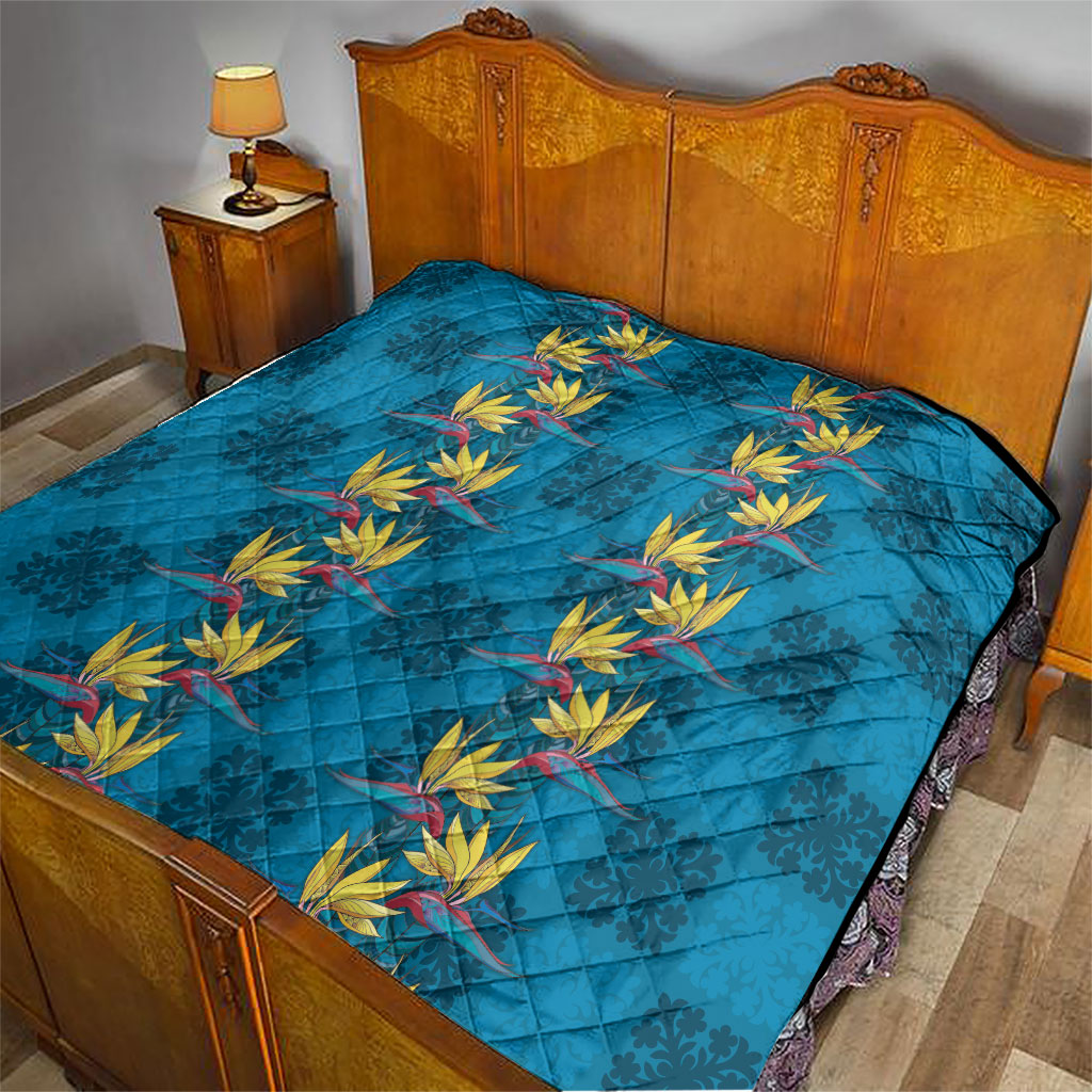 Hawaii Waikiki King Quilt Blue Quilt With Pua Manu LT05 - Polynesian Pride