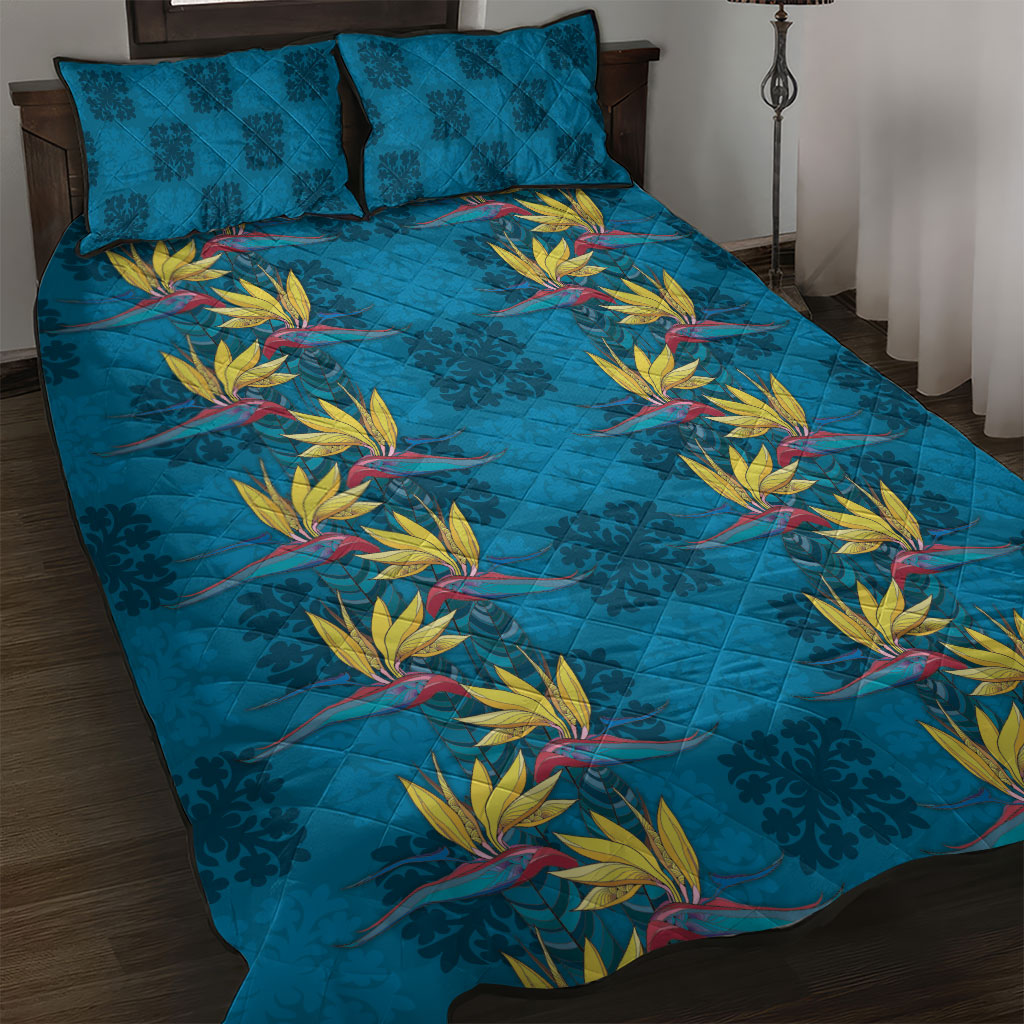 Hawaii Waikiki King Quilt Bed Set Blue Quilt With Pua Manu LT05 Blue - Polynesian Pride