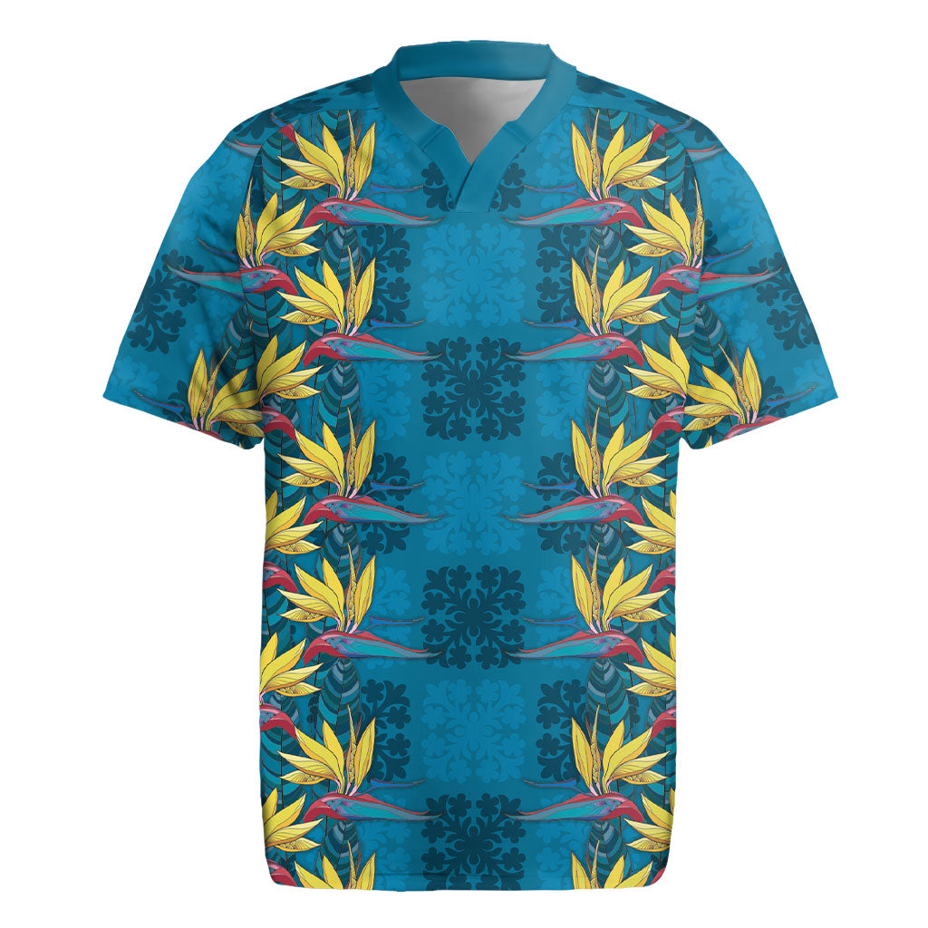 Hawaii Waikiki King Rugby Jersey Blue Quilt With Pua Manu LT05 Blue - Polynesian Pride