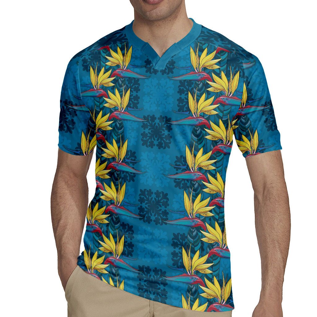Hawaii Waikiki King Rugby Jersey Blue Quilt With Pua Manu LT05 - Polynesian Pride