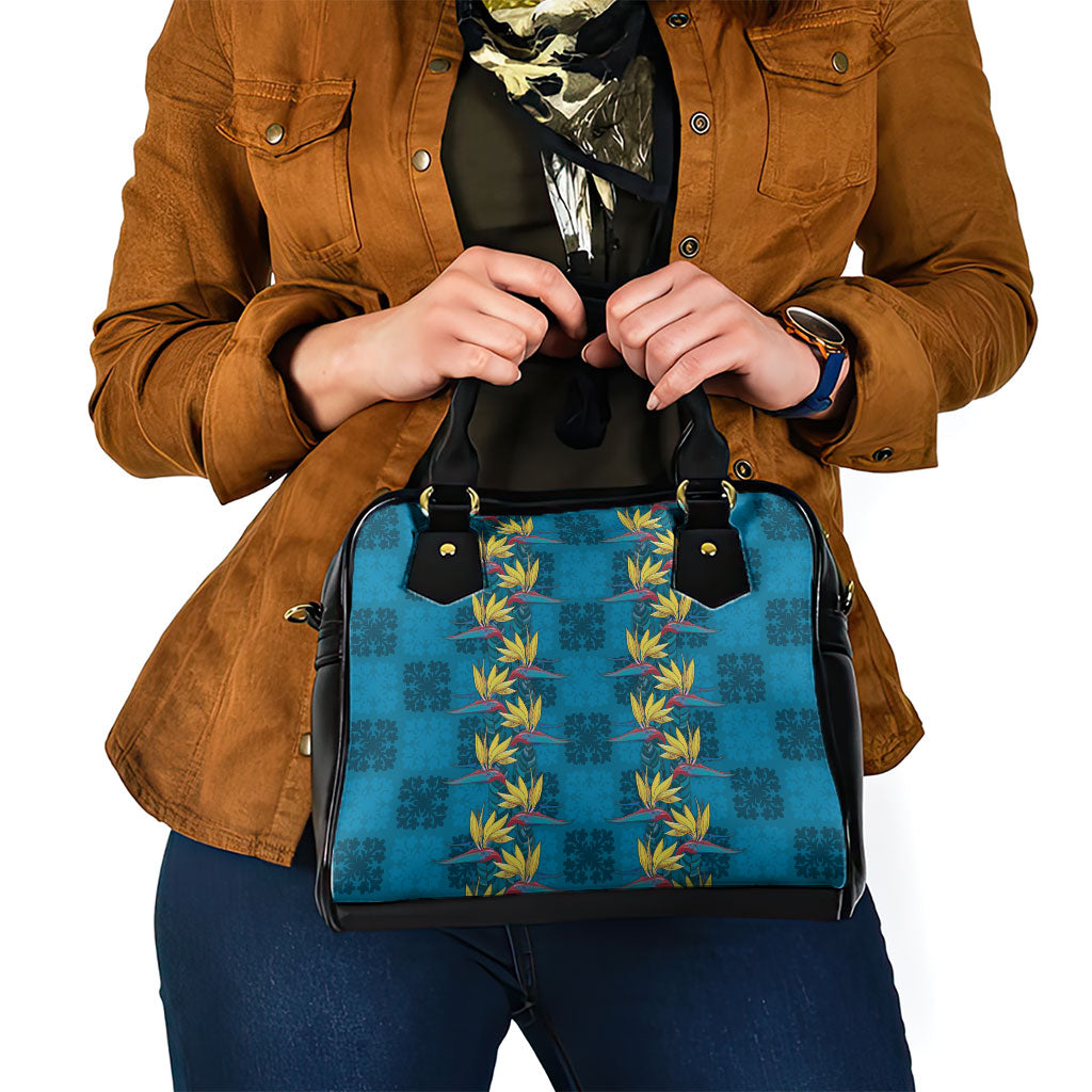 Hawaii Waikiki King Shoulder Handbag Blue Quilt With Pua Manu LT05 - Polynesian Pride