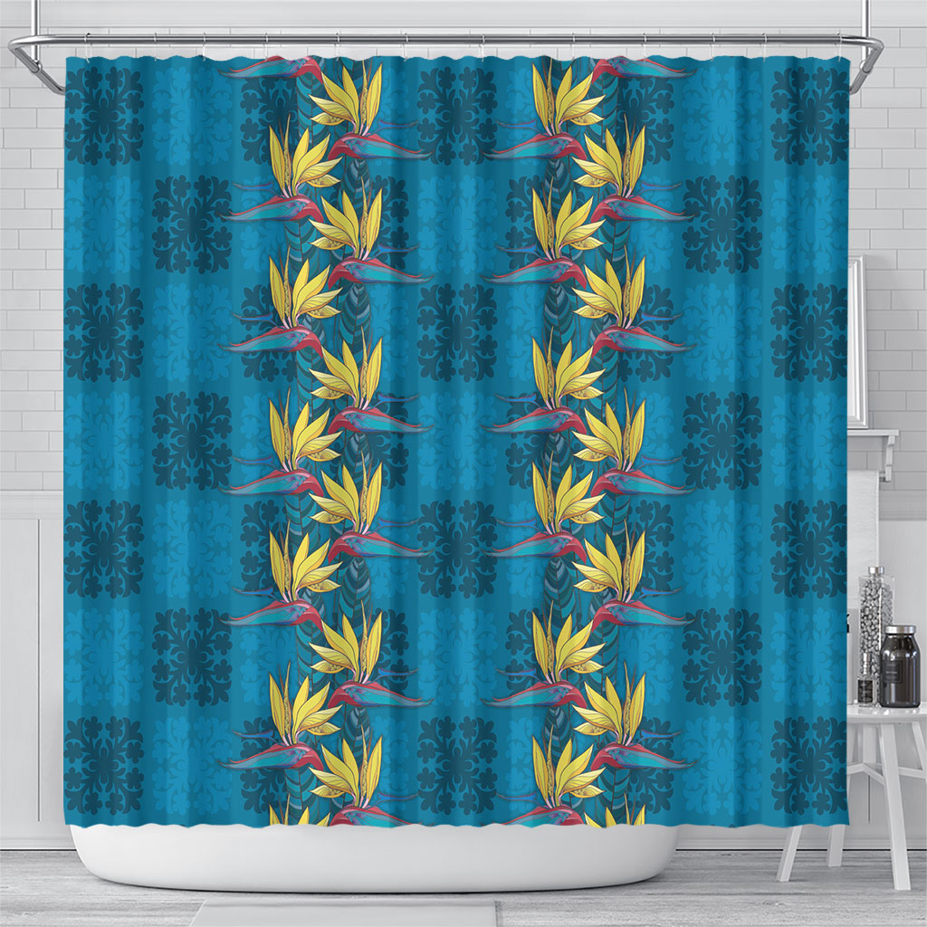 Hawaii Waikiki King Shower Curtain Blue Quilt With Pua Manu LT05 - Polynesian Pride