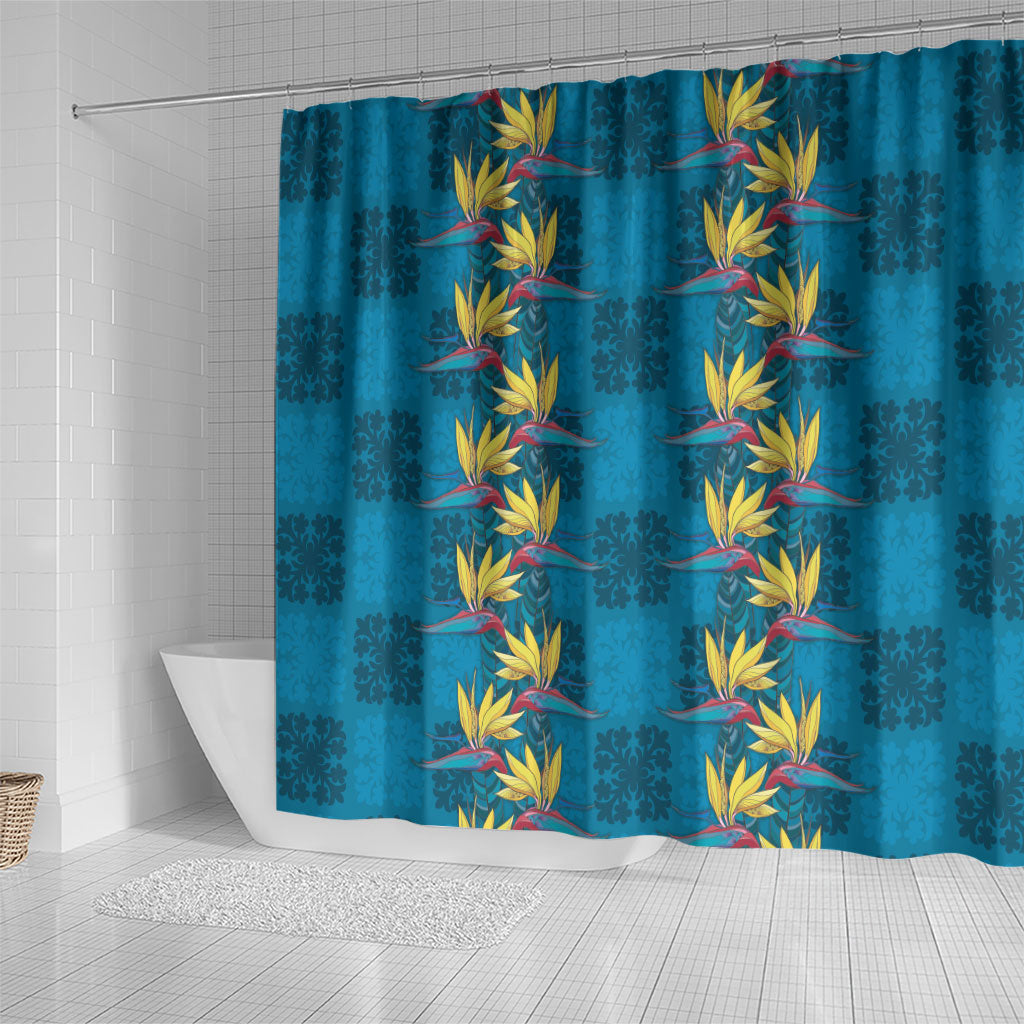 Hawaii Waikiki King Shower Curtain Blue Quilt With Pua Manu LT05 - Polynesian Pride