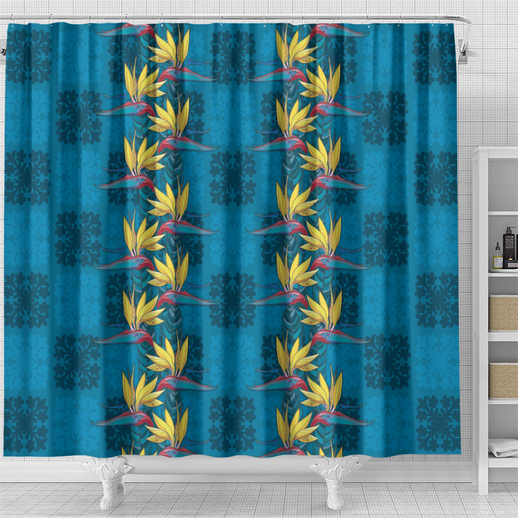 Hawaii Waikiki King Shower Curtain Blue Quilt With Pua Manu LT05 - Polynesian Pride