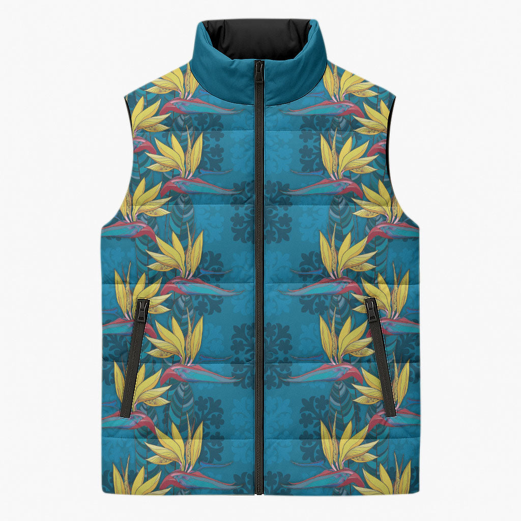 Hawaii Waikiki King Sleeveless Puffer Jacket Blue Quilt With Pua Manu LT05 Unisex Blue - Polynesian Pride