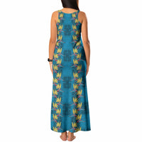 Hawaii Waikiki King Tank Maxi Dress Blue Quilt With Pua Manu LT05 - Polynesian Pride