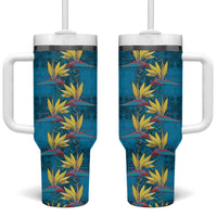 Hawaii Waikiki King Tumbler With Handle Blue Quilt With Pua Manu LT05 One Size: 40 oz Blue - Polynesian Pride