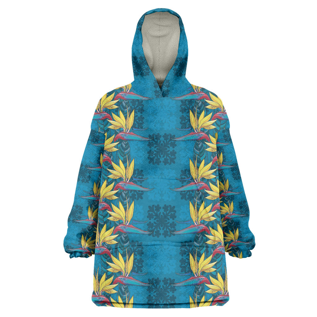 Hawaii Waikiki King Wearable Blanket Hoodie Blue Quilt With Pua Manu LT05 One Size Blue - Polynesian Pride