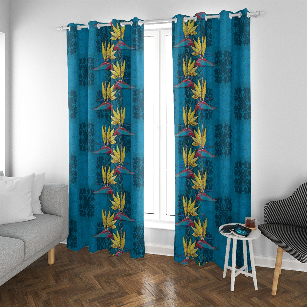 Hawaii Waikiki King Window Curtain Blue Quilt With Pua Manu LT05 With Grommets Blue - Polynesian Pride