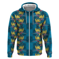 Hawaii Waikiki King Zip Hoodie Blue Quilt With Pua Manu LT05 Zip Hoodie Blue - Polynesian Pride
