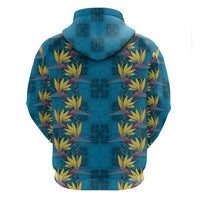 Hawaii Waikiki King Zip Hoodie Blue Quilt With Pua Manu LT05 - Polynesian Pride