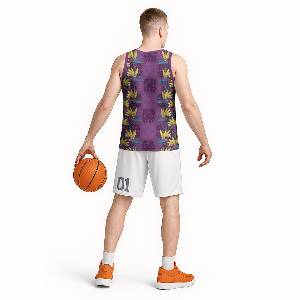 Hawaii Waikiki King Basketball Jersey Purple Quilt With Pua Manu LT05 - Polynesian Pride