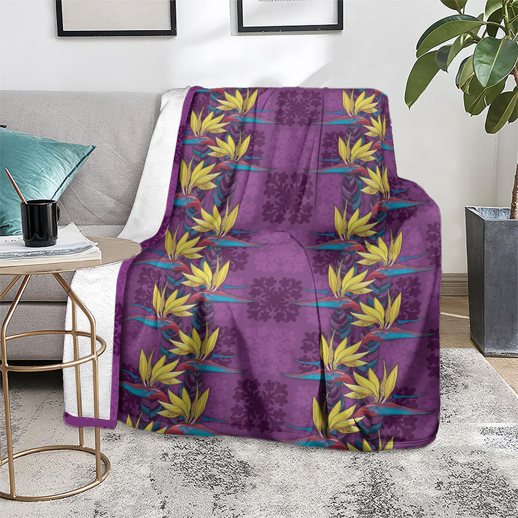 Hawaii Waikiki King Blanket Purple Quilt With Pua Manu LT05 - Polynesian Pride