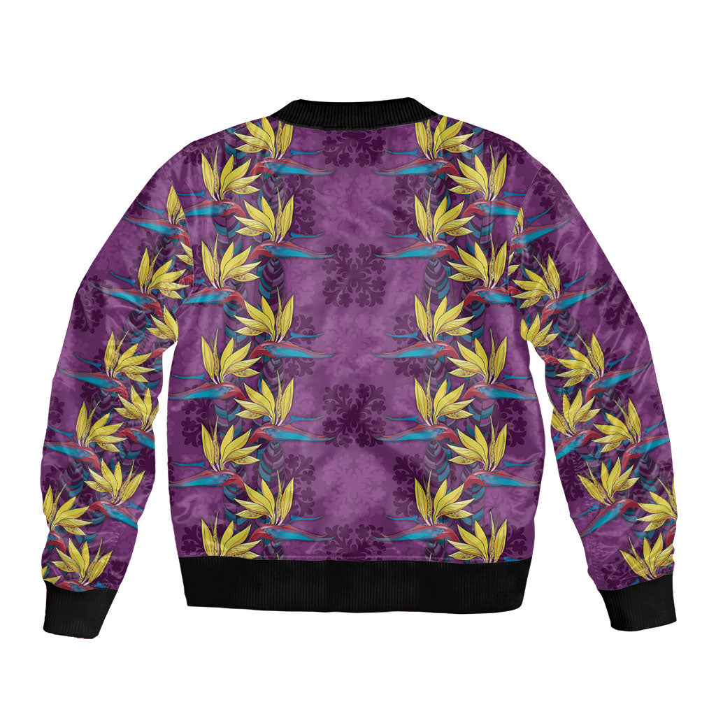 Hawaii Waikiki King Bomber Jacket Purple Quilt With Pua Manu LT05 - Polynesian Pride