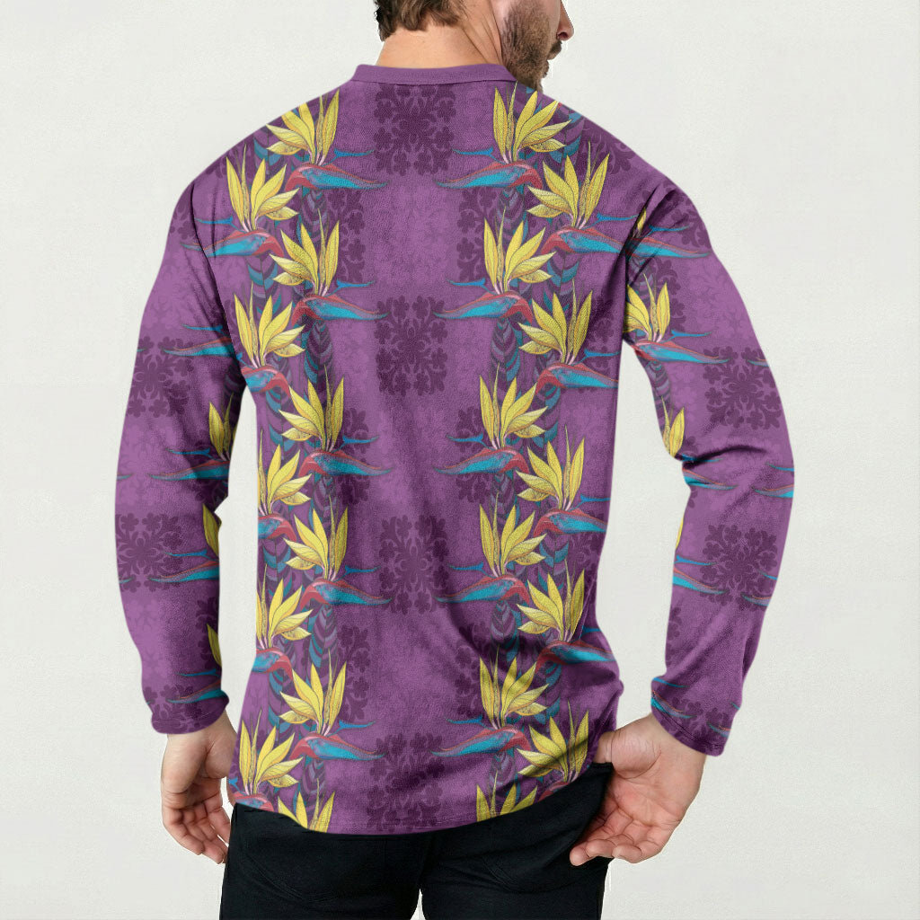 Hawaii Waikiki King Button Sweatshirt Purple Quilt With Pua Manu LT05 - Polynesian Pride
