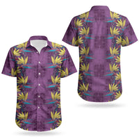 Hawaii Waikiki King Couples Matching Off Shoulder Short Dress and Hawaiian Shirt Purple Quilt With Pua Manu LT05 - Polynesian Pride