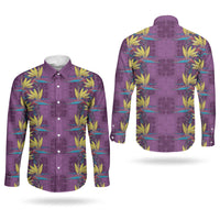 Hawaii Waikiki King Couples Matching Off Shoulder Short Dress and Long Sleeve Button Shirt Purple Quilt With Pua Manu LT05 - Polynesian Pride