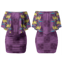 Hawaii Waikiki King Couples Matching Off Shoulder Short Dress and Long Sleeve Button Shirt Purple Quilt With Pua Manu LT05 - Polynesian Pride
