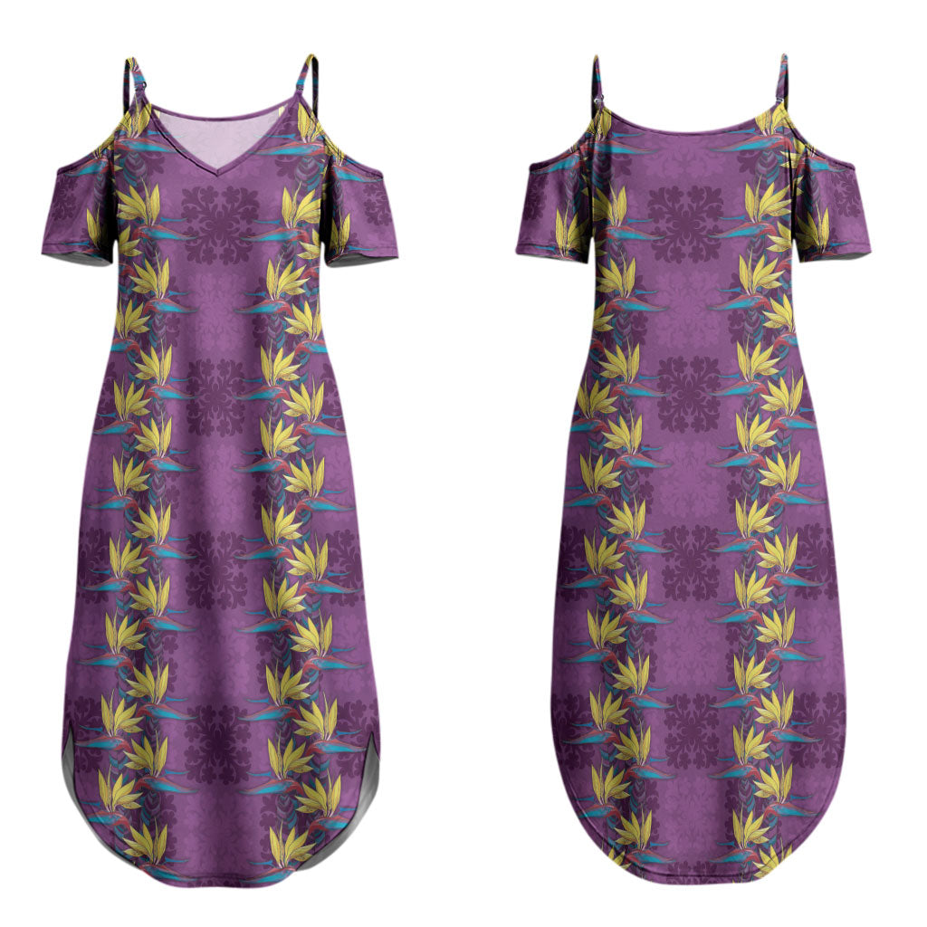 Hawaii Waikiki King Couples Matching Summer Maxi Dress and Long Sleeve Button Shirt Purple Quilt With Pua Manu LT05 - Polynesian Pride