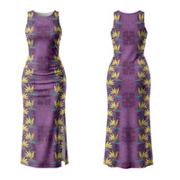 Hawaii Waikiki King Couples Matching Tank Maxi Dress and Long Sleeve Button Shirt Purple Quilt With Pua Manu LT05 - Polynesian Pride