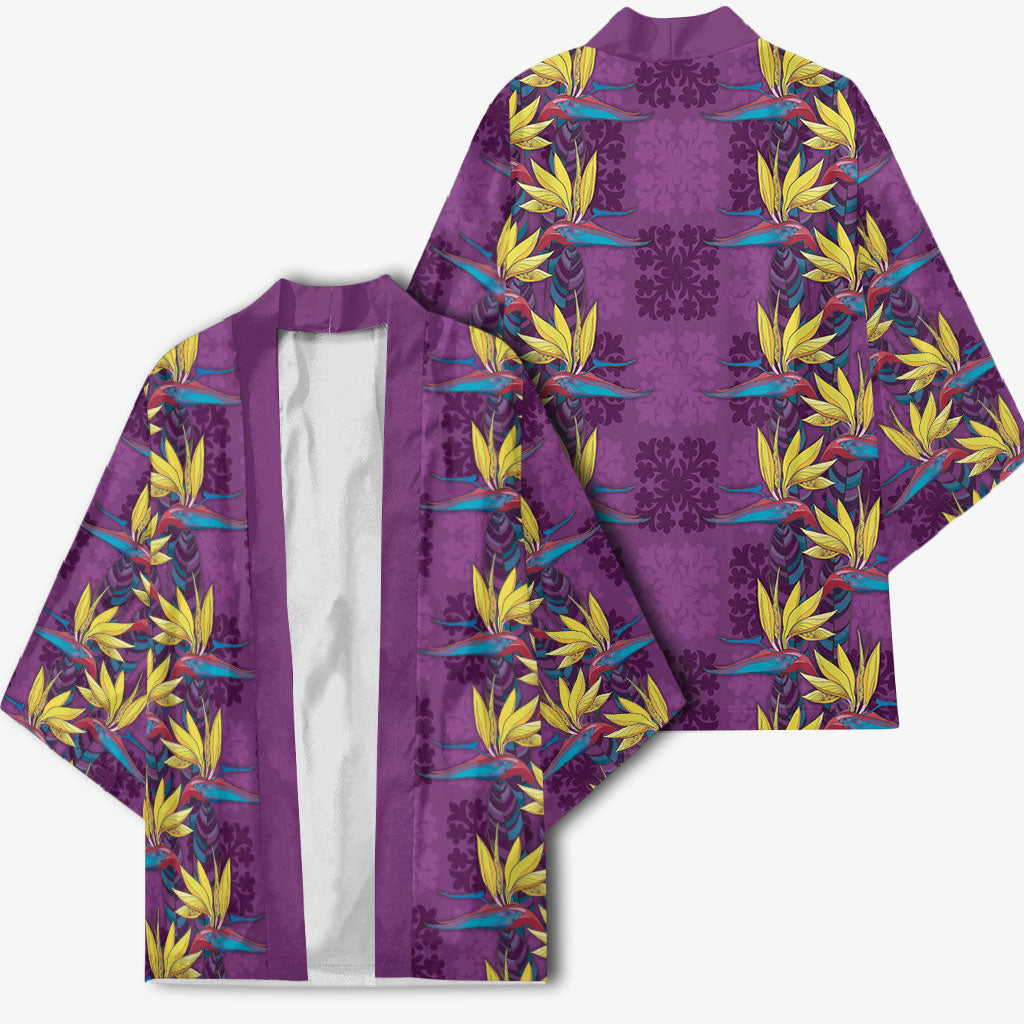 Hawaii Waikiki King Kimono Purple Quilt With Pua Manu LT05 - Polynesian Pride