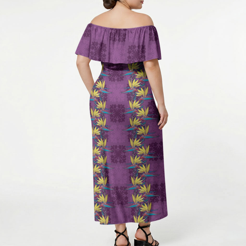 Hawaii Waikiki King Off Shoulder Maxi Dress Purple Quilt With Pua Manu LT05 - Polynesian Pride