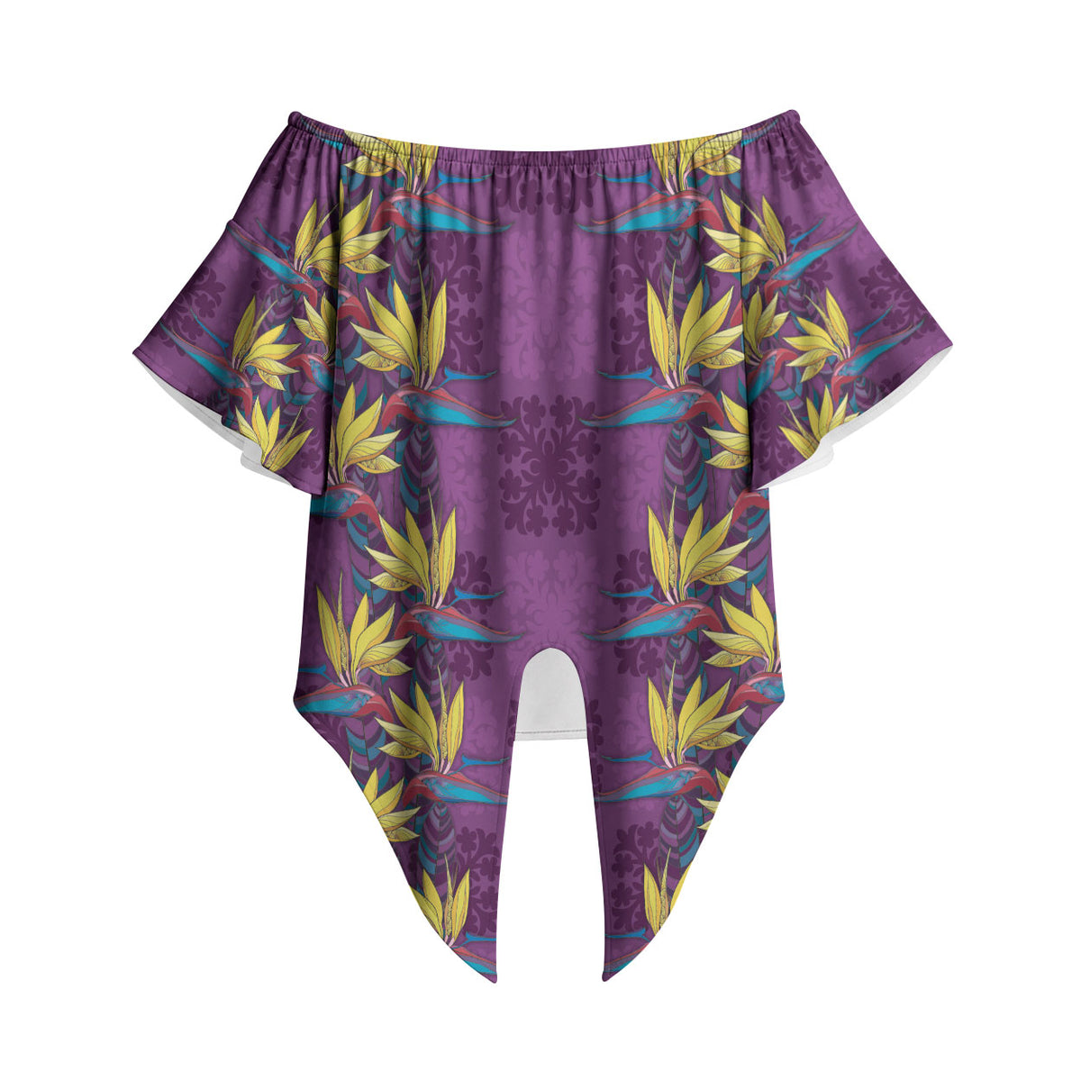 Hawaii Waikiki King Off Shoulder Wrap Waist Top Purple Quilt With Pua Manu LT05 - Polynesian Pride