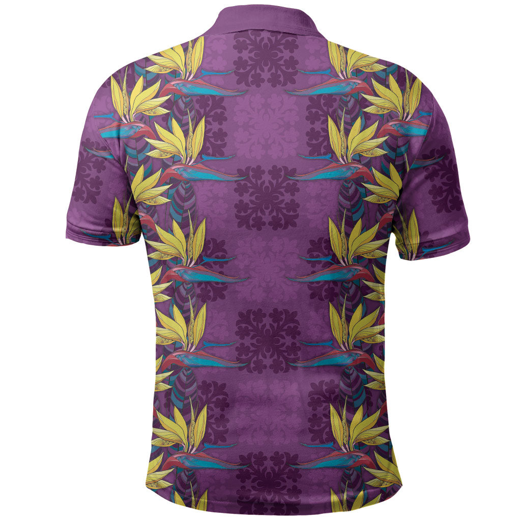 Hawaii Waikiki King Polo Shirt Purple Quilt With Pua Manu LT05 - Polynesian Pride