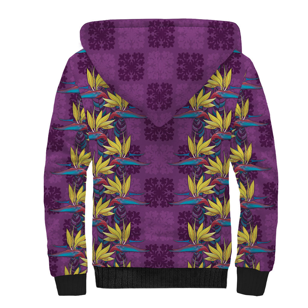 Hawaii Waikiki King Sherpa Hoodie Purple Quilt With Pua Manu LT05 - Polynesian Pride