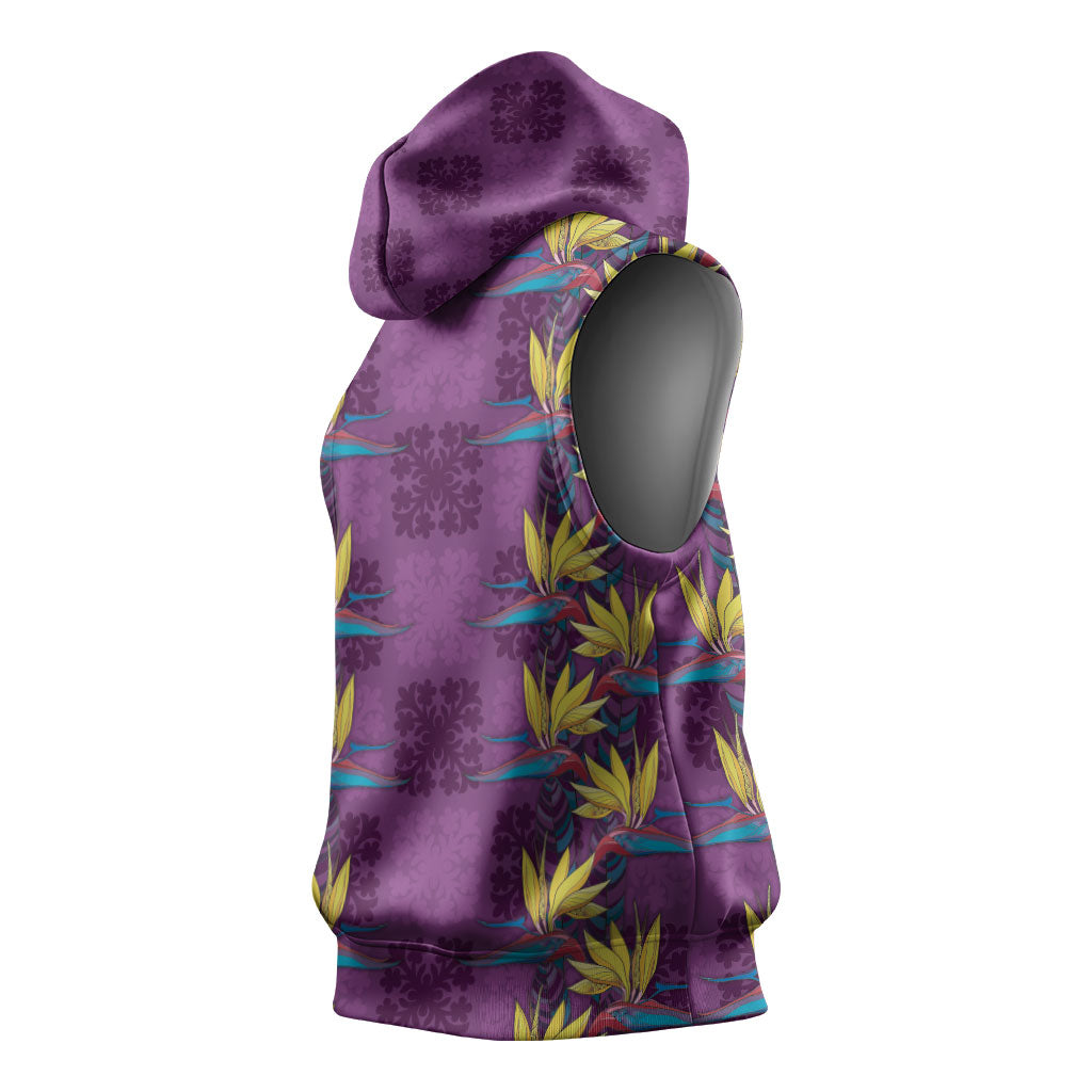 Hawaii Waikiki King Sleeveless Hoodie Purple Quilt With Pua Manu LT05 - Polynesian Pride