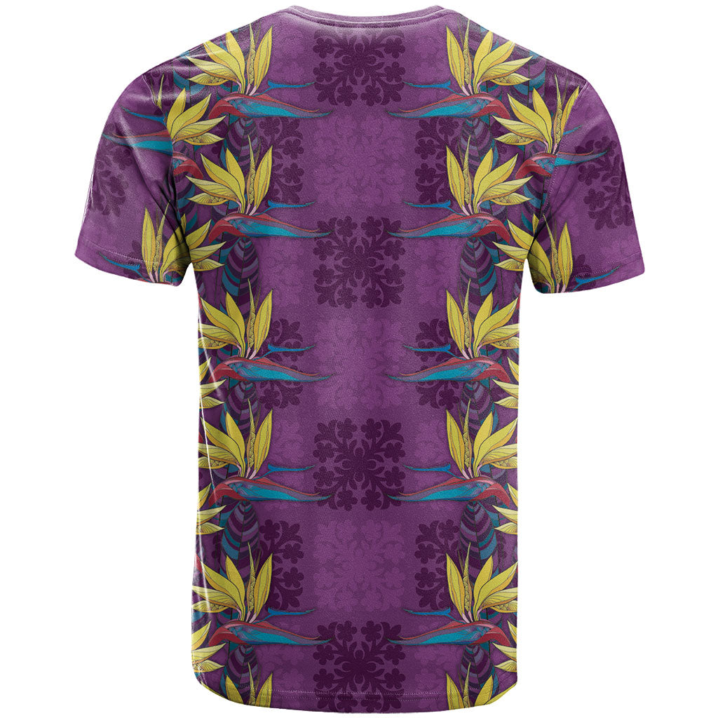 Hawaii Waikiki King T Shirt Purple Quilt With Pua Manu LT05 - Polynesian Pride