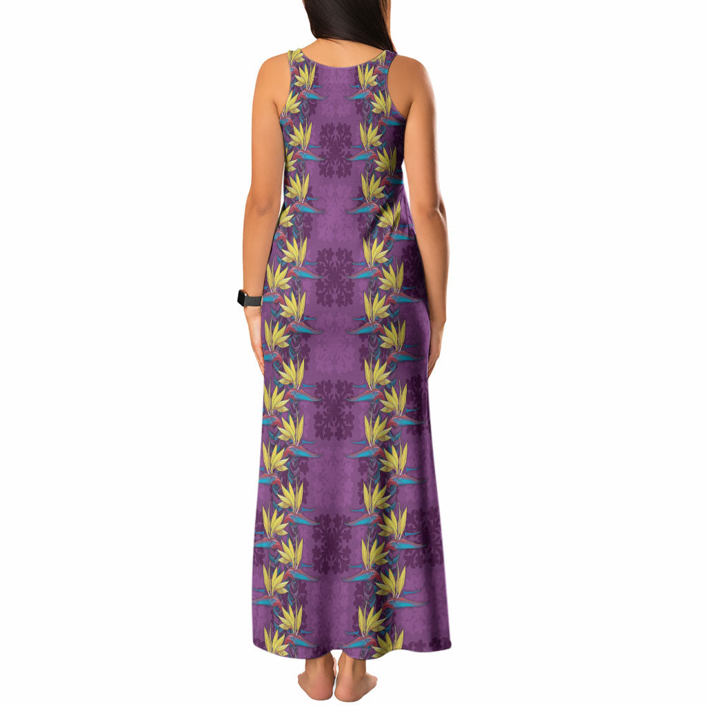 Hawaii Waikiki King Tank Maxi Dress Purple Quilt With Pua Manu LT05 - Polynesian Pride