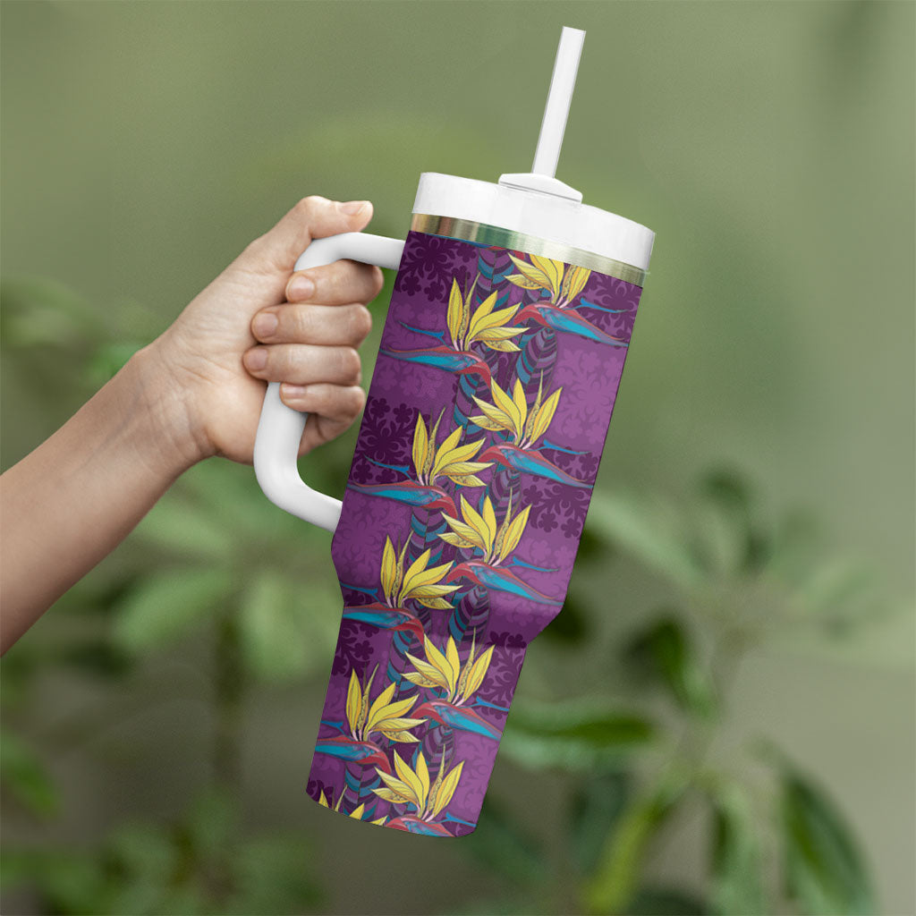 Hawaii Waikiki King Tumbler With Handle Purple Quilt With Pua Manu LT05 - Polynesian Pride