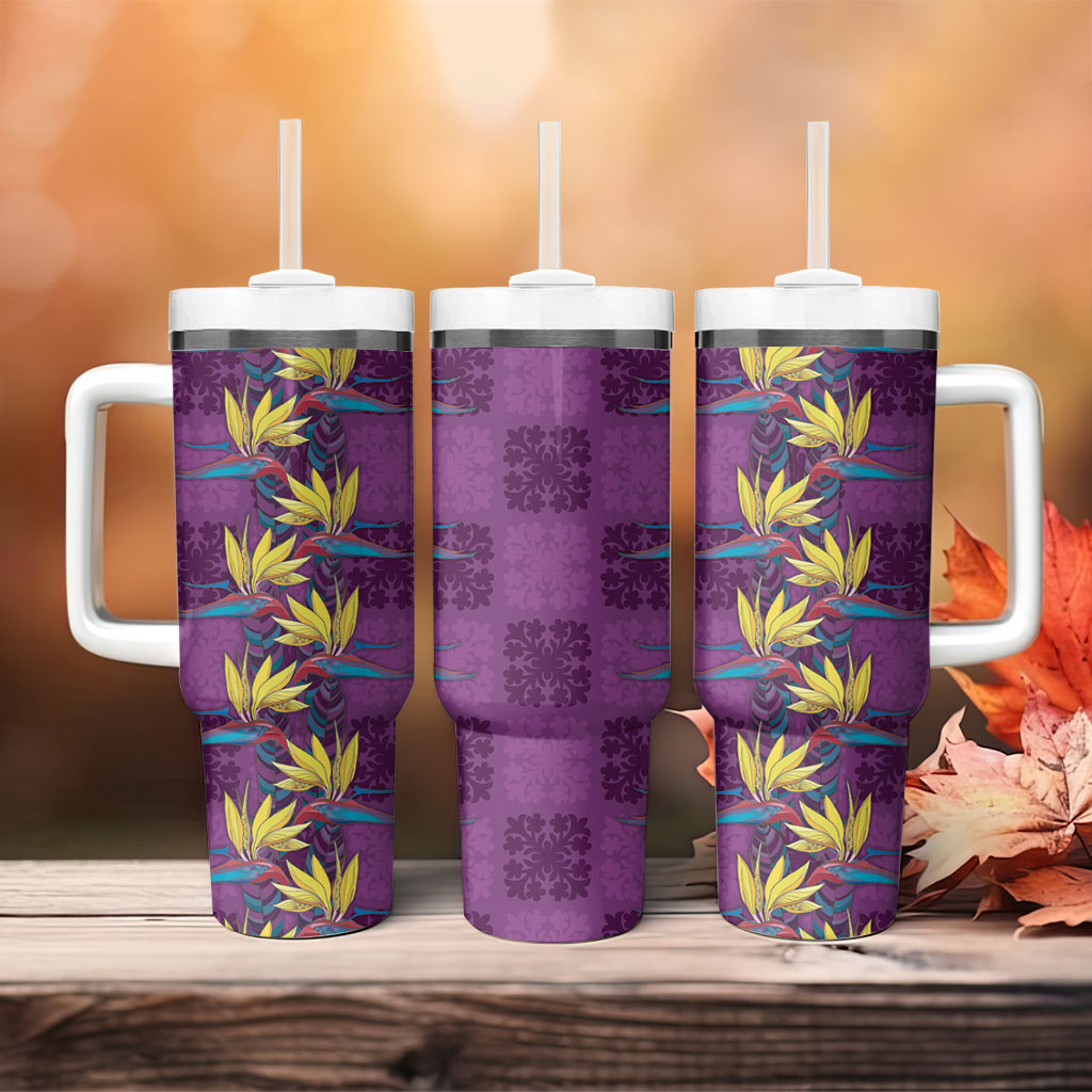 Hawaii Waikiki King Tumbler With Handle Purple Quilt With Pua Manu LT05 - Polynesian Pride