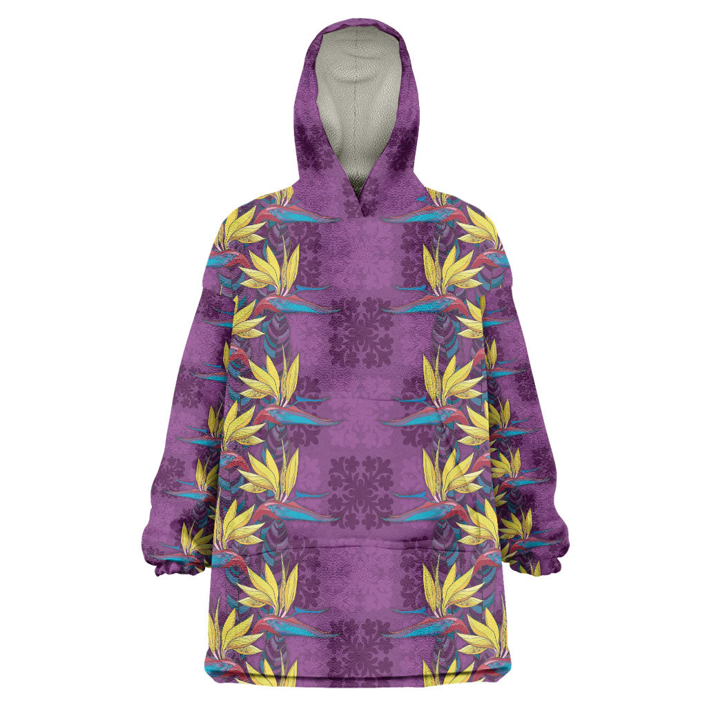 Hawaii Waikiki King Wearable Blanket Hoodie Purple Quilt With Pua Manu LT05 One Size Purple - Polynesian Pride