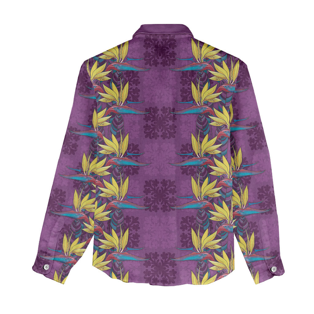 Hawaii Waikiki King Women Casual Shirt Purple Quilt With Pua Manu LT05 - Polynesian Pride