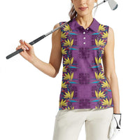 Hawaii Waikiki King Women Sleeveless Polo Shirt Purple Quilt With Pua Manu LT05 - Polynesian Pride