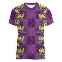 Hawaii Waikiki King Women V-Neck T-Shirt Purple Quilt With Pua Manu LT05 Female Purple - Polynesian Pride