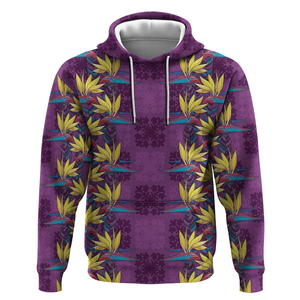 Hawaii Waikiki King Zip Hoodie Purple Quilt With Pua Manu LT05 Pullover Hoodie Purple - Polynesian Pride