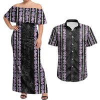 Hawaii Queen Liliuokalani Couples Matching Off Shoulder Maxi Dress and Hawaiian Shirt Hawaiian Lei Pua Kalaunu LT05 Black - Polynesian Pride