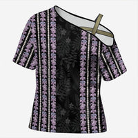 Hawaii Queen Liliuokalani Cross Shoulder Shirt Hawaiian Lei Pua Kalaunu LT05 Female Black - Polynesian Pride